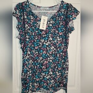 ZC & GF Women's Floral Top - Black, Blue, and Pink